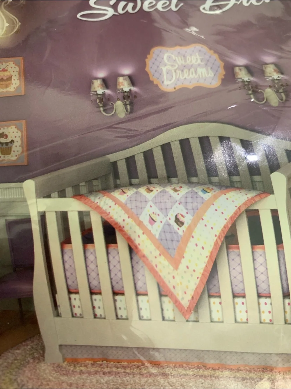 Baby Girl Cupcake Crib Bedding-Lavender & Coral